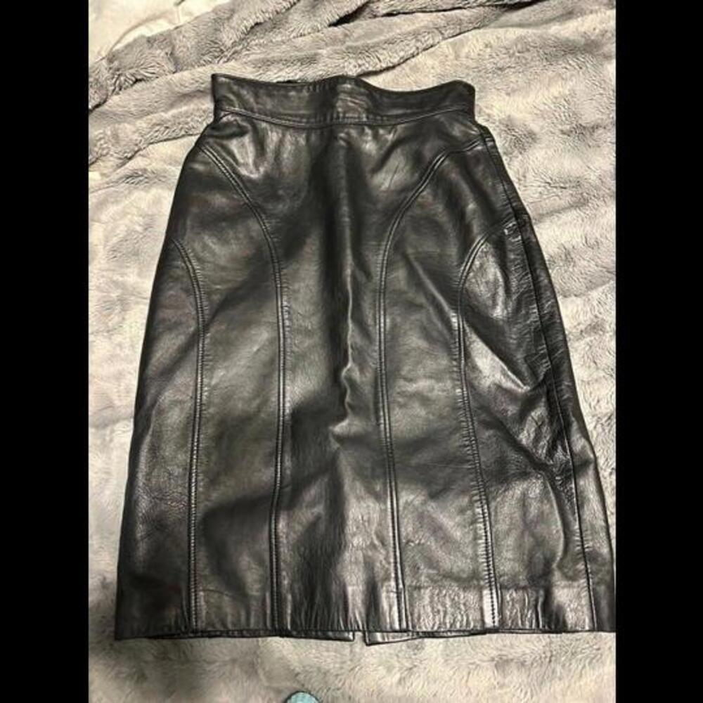 Vintage Claude Lema Black Leather Skirt - Made in Korea